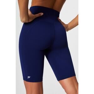Fabletics Navy/Purple Power Hold High Waist 9” Biker Shorts Defined | Size Small